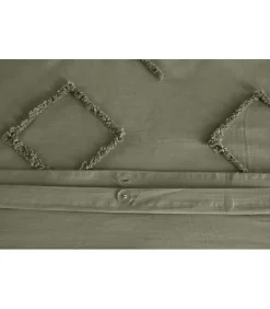 Côté Déco Parure de lit KAYL - 240x220 cm - Coton BCI lavé tufté - 52 fils,cm² - Kaki - 220x240cm - Vert kaki Discount