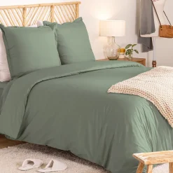 Atmosphera Créateur D'Intérieur Parure de lit Landiha Percale vert jade 240x220cm - Atmosphera