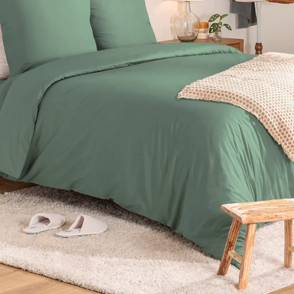 Atmosphera Créateur D'Intérieur Parure de lit Landiha Percale vert jade 240x220cm - Atmosphera