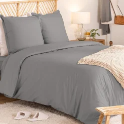 Atmosphera Créateur D'Intérieur Parure de lit Landiha Percale gris 260x240cm - Atmosphera