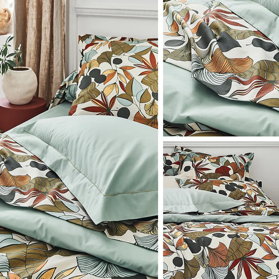 Linnea Parure de lit percale de coton 240x220 cm CASCADE vert Sauge 3 pièces Online