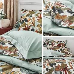 Linnea Parure de lit percale de coton 260x240 cm CASCADE vert Sauge 3 pièces Outlet