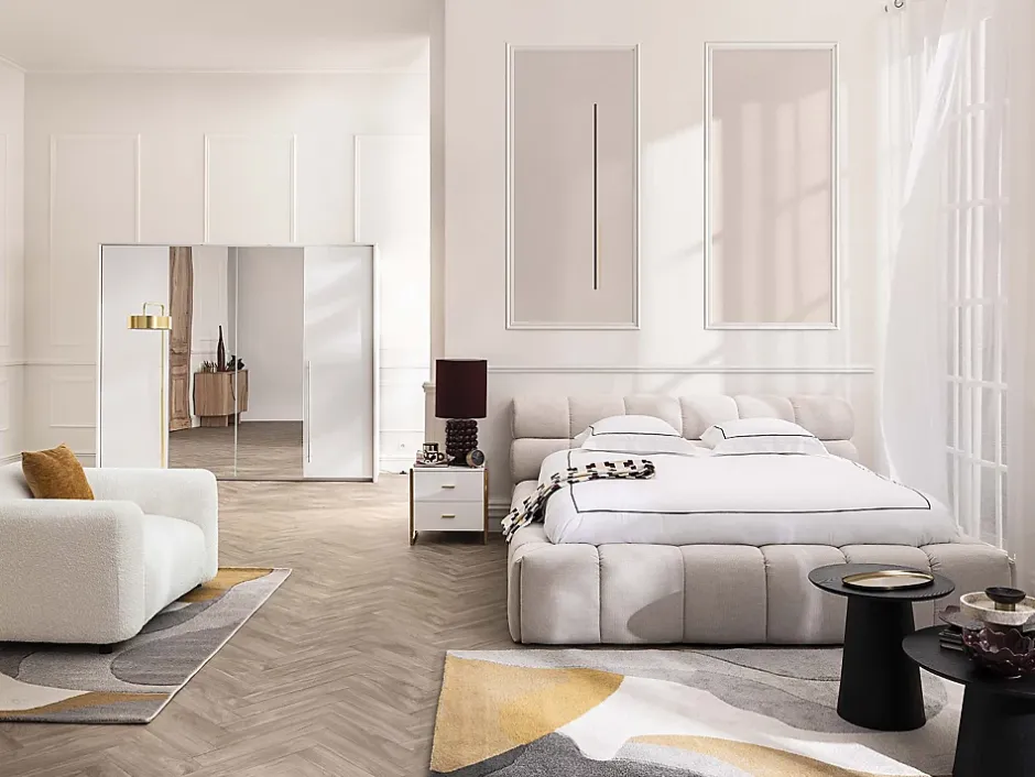 Vente-unique Parure de lit percale de coton 80 fils/cm² - Housse de couette 220 x 240 cm + 2 taies d'oreiller - Blanc bourdon noir - CHARMY Outlet
