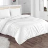 Vente-unique Parure de lit percale de coton 80 fils/cm² - Housse de couette 220 x 240 cm + 2 taies d'oreiller 63 x 63 cm - Blanc passepoil