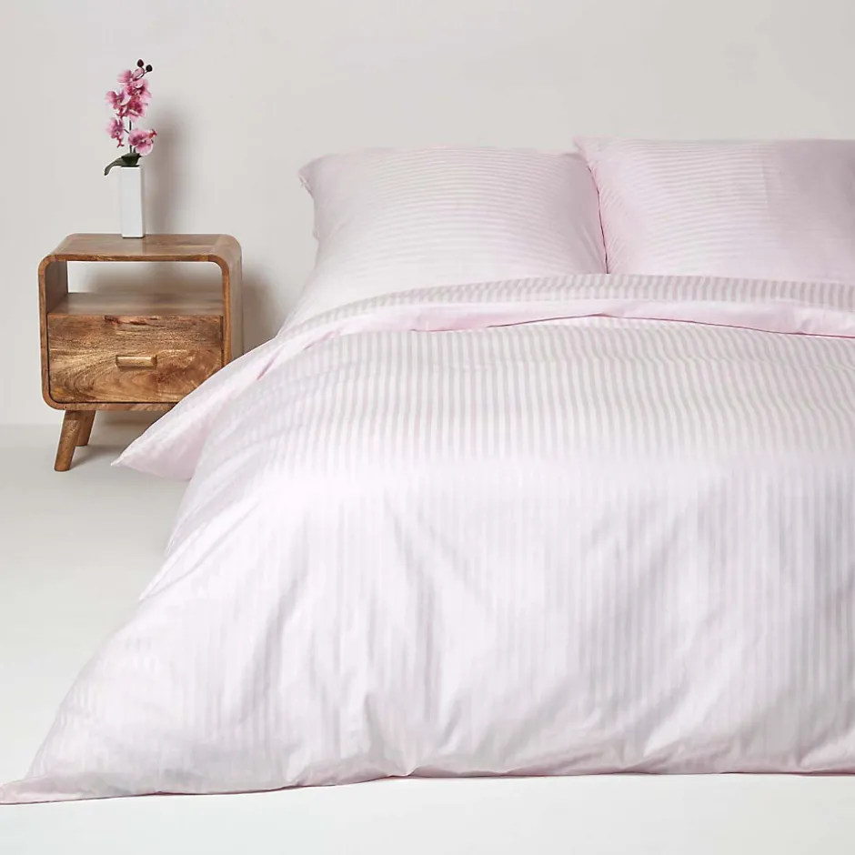 Homescapes Parure de lit satin rayé en coton égyptien 330 fils violet, 155x220cm -