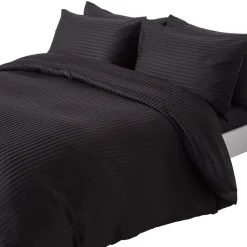 Homescapes Parure de lit satin rayé en coton égyptien 330 fils noir, 230x220cm -