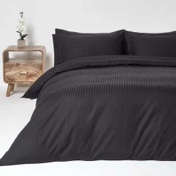 Homescapes Parure de lit satin rayé en coton égyptien 330 fils noir, 230x220cm -
