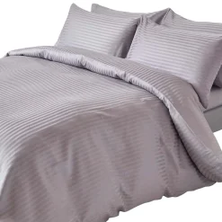 Homescapes Parure de lit satin rayé en coton égyptien 330 fils gris, 200x200cm -
