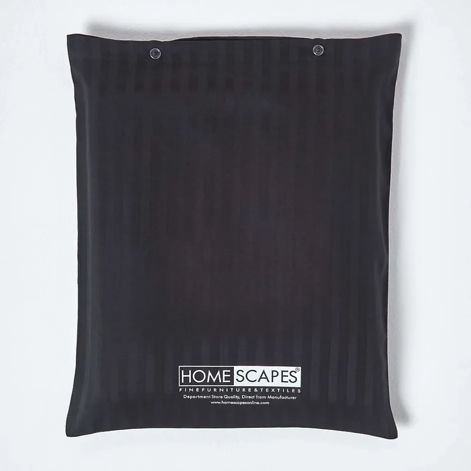 Homescapes Parure de lit satin rayé en coton égyptien 330 fils noir, 200x200cm - Clearance