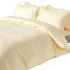 Homescapes Parure de lit satin rayé en coton égyptien 330 fils jaune pâle, 200x200cm - New