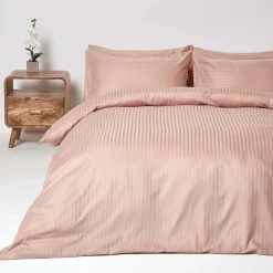 Homescapes Parure de lit satin rayé en coton égyptien 330 fils taupe, 200x200cm - Hot