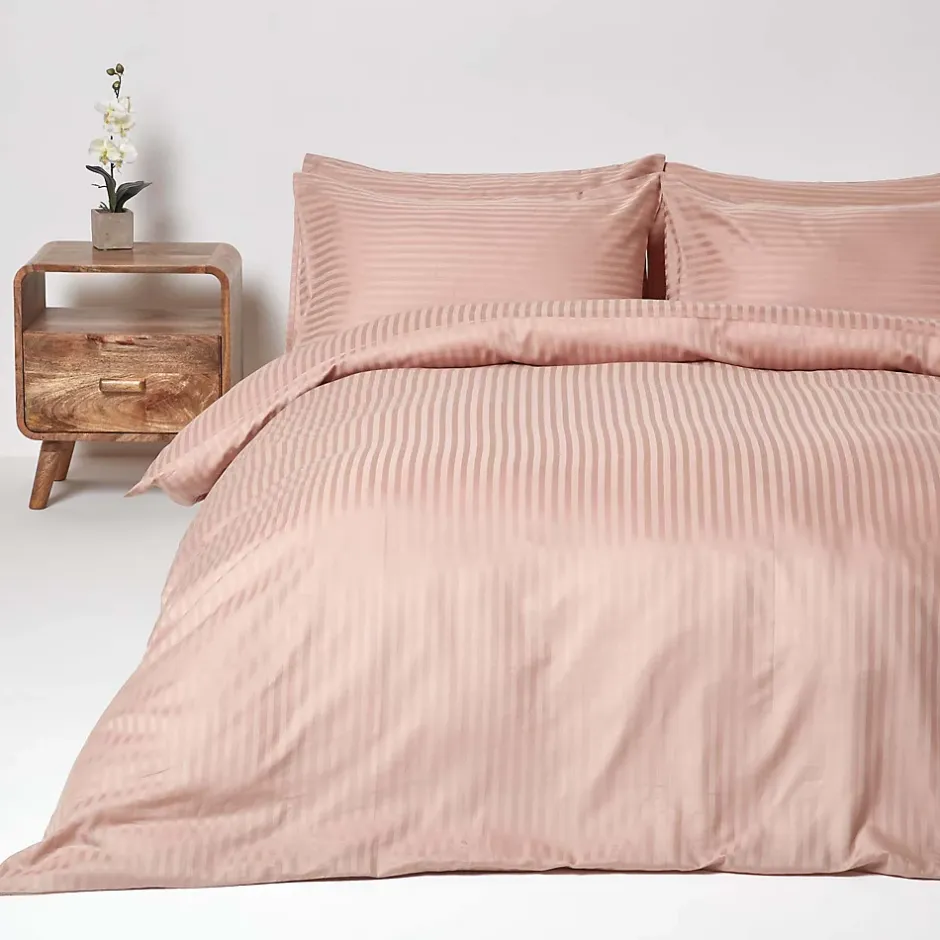 Homescapes Parure de lit satin rayé en coton égyptien 330 fils taupe, 200x200cm - Hot