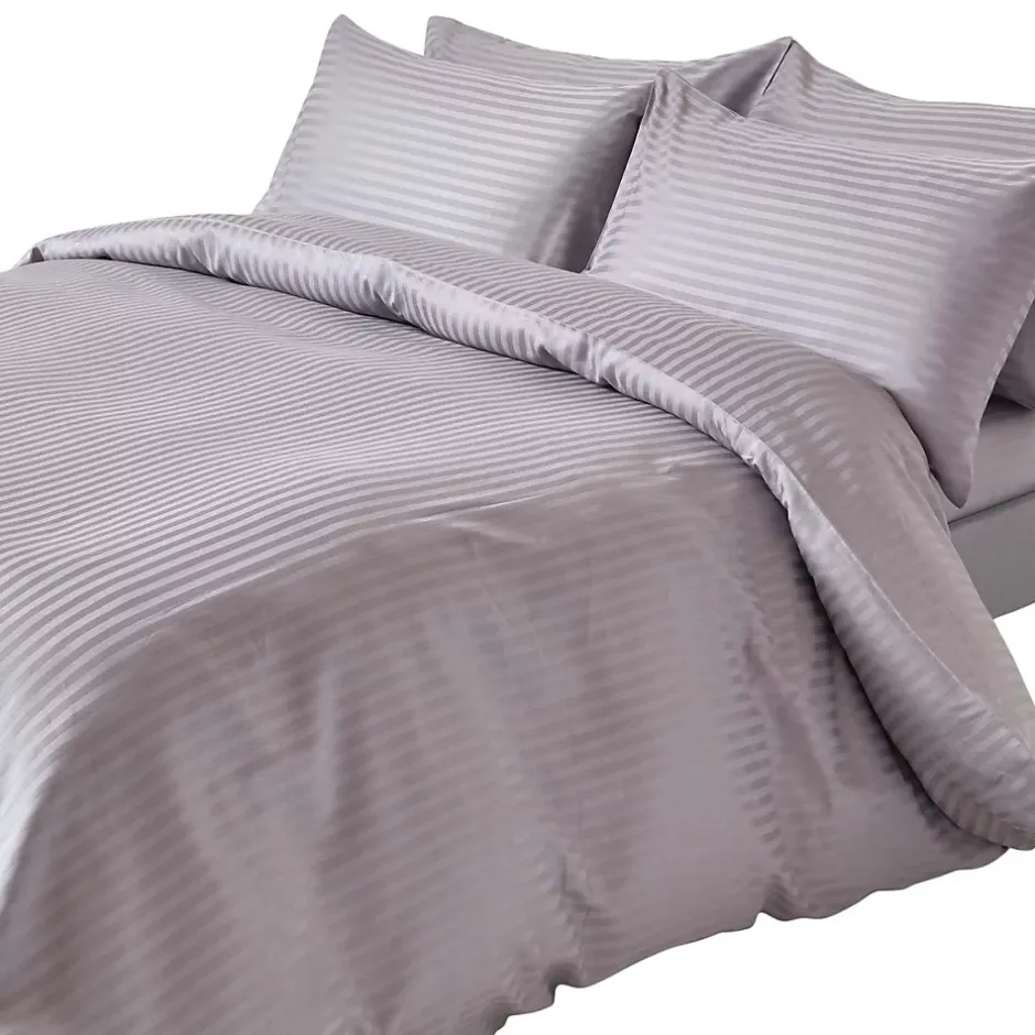 Homescapes Parure de lit satin rayé en coton égyptien 330 fils gris, 230x220cm - Hot