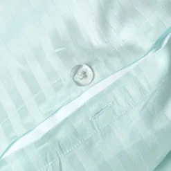 Homescapes Parure de lit satin rayé en coton égyptien 330 fils bleu, 200x200cm -