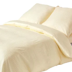 Homescapes Parure de lit satin rayé en coton égyptien 330 fils jaune pâle, 155x220cm -
