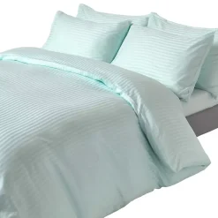 Homescapes Parure de lit satin rayé en coton égyptien 330 fils bleu, 230x220cm -