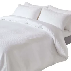 Homescapes Parure de lit satin rayé en coton égyptien 330 fils blanc, 200x200cm - Sale