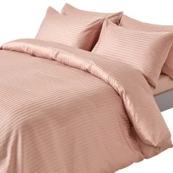 Homescapes Parure de lit satin rayé en coton égyptien 330 fils taupe, 230x220cm -