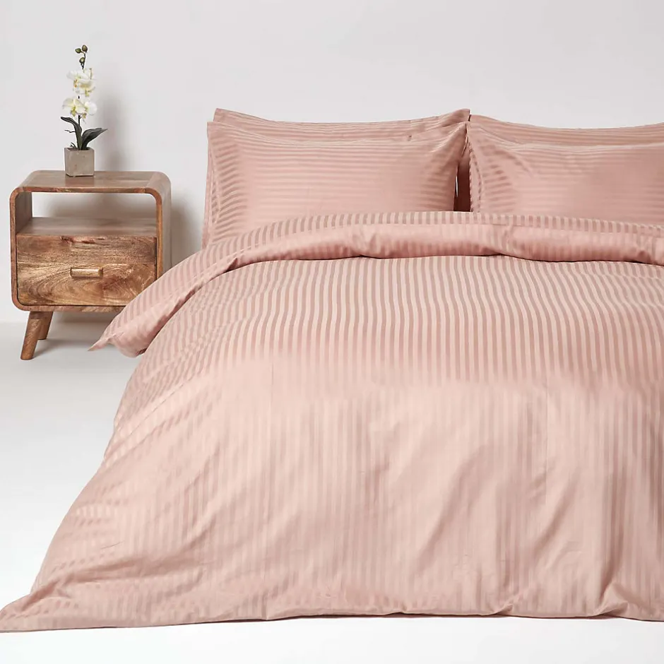 Homescapes Parure de lit satin rayé en coton égyptien 330 fils taupe, 230x220cm -