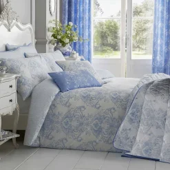Homescapes Parure de lit Toile de Jouy en polycoton - bleu, 200x200cm - Discount