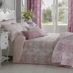 Homescapes Parure de lit Toile de Jouy en polycoton - rose, 200x200cm - Clearance