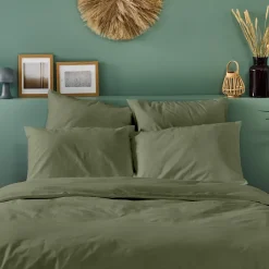 Bleu Calin Parure de lit unie 2 personnes 220x240cm PERCALE KAKI Online