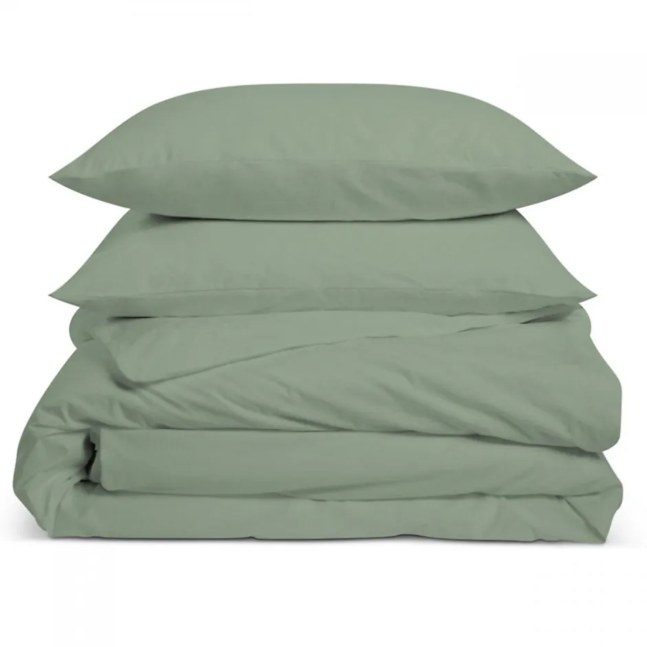 Bleu Calin Parure de lit unie 2 personnes 240x260cm PERCALE SAUGE