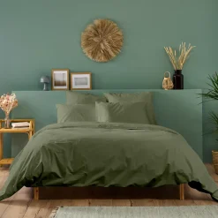 Bleu Calin Parure de lit unie 1 personne 140x200cm PERCALE KAKI Outlet