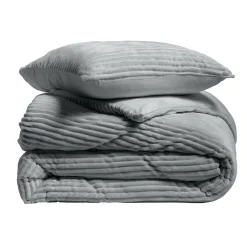 Douceur D'Intérieur Parure de lit 240x220 cm + 2 taies Flanelle relief unie VELOUTEA Anthracite
