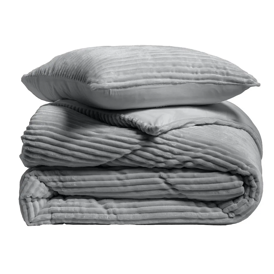Douceur D'Intérieur Parure de lit 240x220 cm + 2 taies Flanelle relief unie VELOUTEA Anthracite