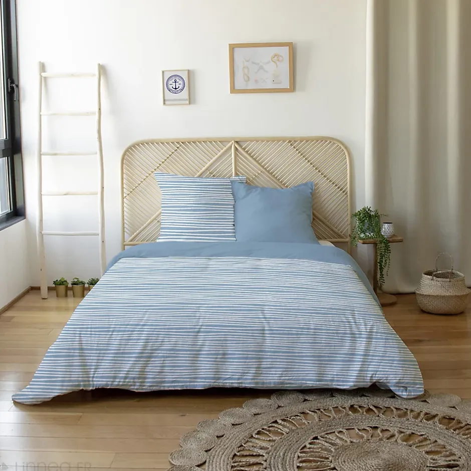Linnea Parure de lit 240x220 cm 100% polyester microfibre BLIS bleu 3 pièces Sale