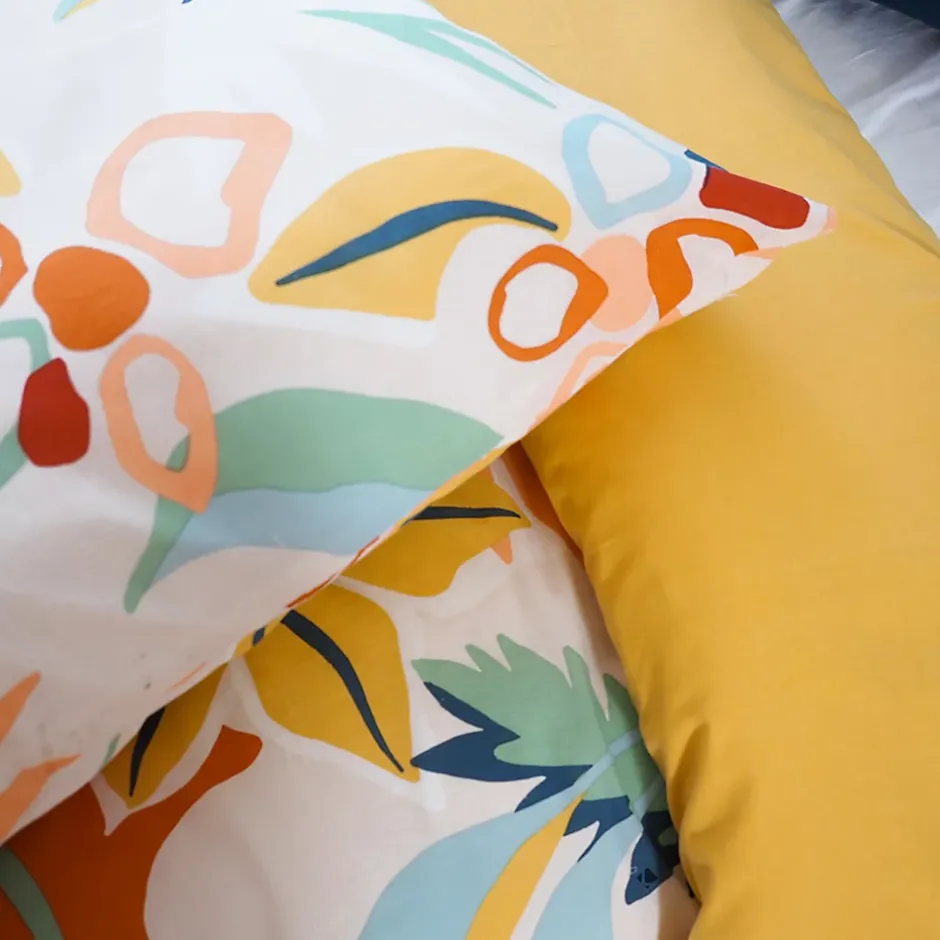 Linnea Parure de lit 240x220 cm coton BCI adouci LUCIA Jaune Cobalt 3 pièces Discount
