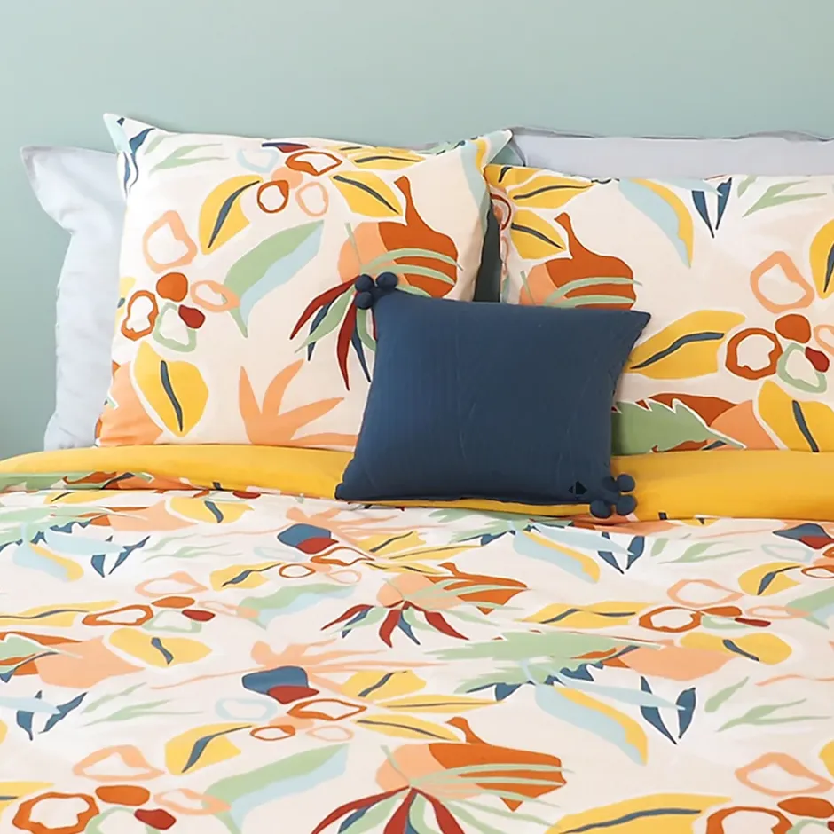 Linnea Parure de lit 240x220 cm coton BCI adouci LUCIA Jaune Cobalt 3 pièces Discount
