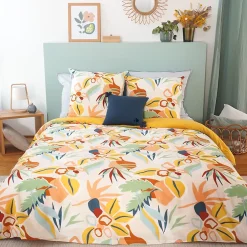 Linnea Parure de lit 240x220 cm coton BCI adouci LUCIA Jaune Cobalt 3 pièces Discount