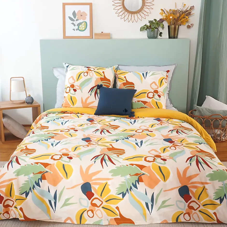 Linnea Parure de lit 240x220 cm coton BCI adouci LUCIA Jaune Cobalt 3 pièces Discount