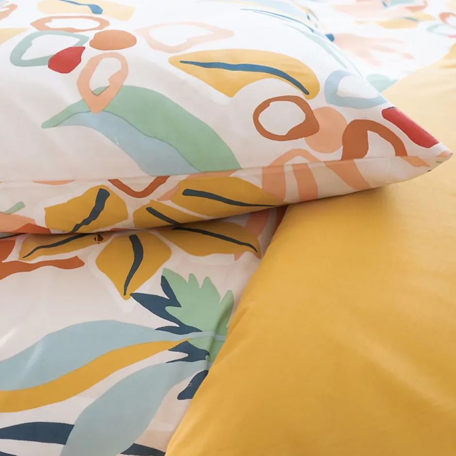 Linnea Parure de lit 240x220 cm coton BCI adouci LUCIA Jaune Cobalt 3 pièces Discount