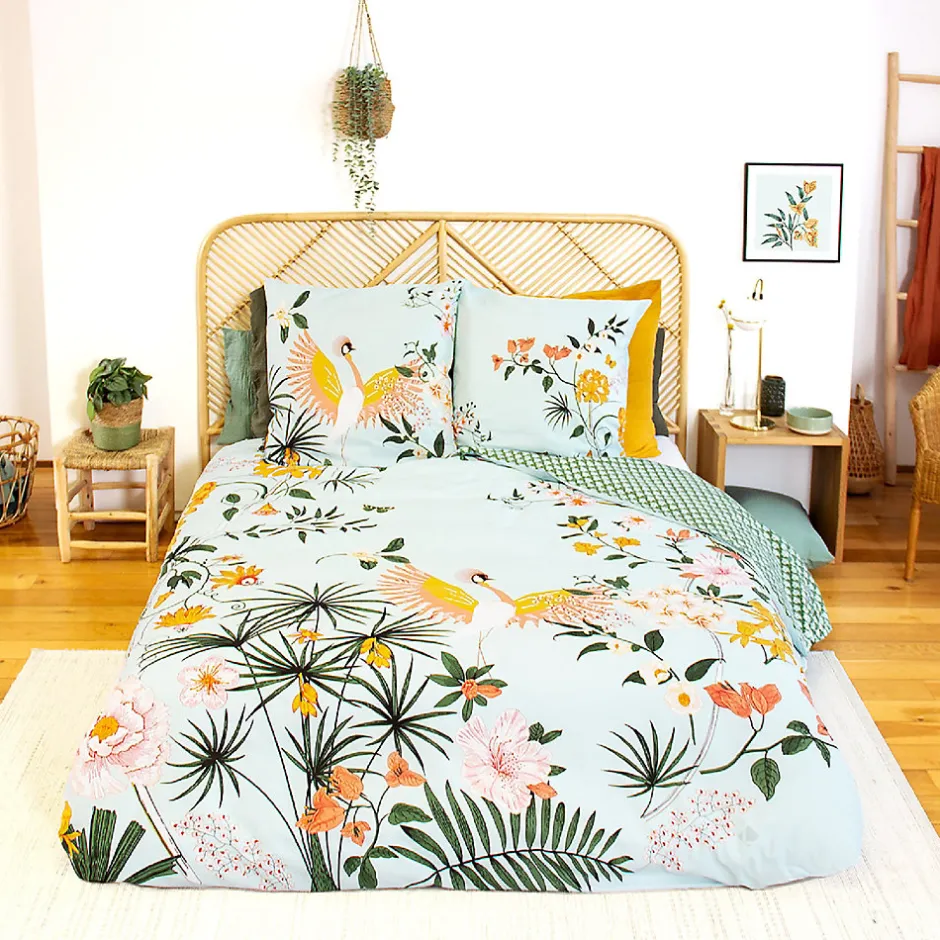 Linnea Parure de lit 260x240 cm coton KUSMI bleu