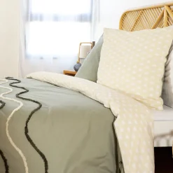 Linnea Parure de lit 260x240 cm coton BCI adouci LINEA Vert 3 pièces