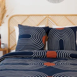 Linnea Parure de lit 240x220 cm coton BCI adouci CUTS Bleu 3 pièces