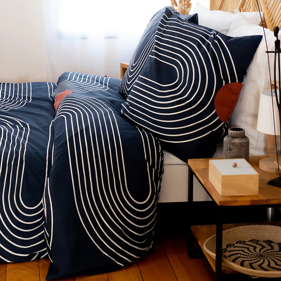 Linnea Parure de lit 240x220 cm coton BCI adouci CUTS Bleu 3 pièces