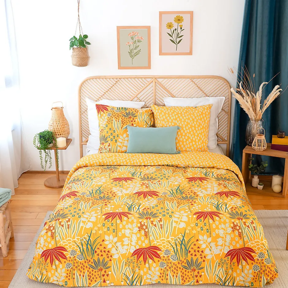 Linnea Parure de lit 260x240 cm coton bci adouci COME jaune 3 pièces