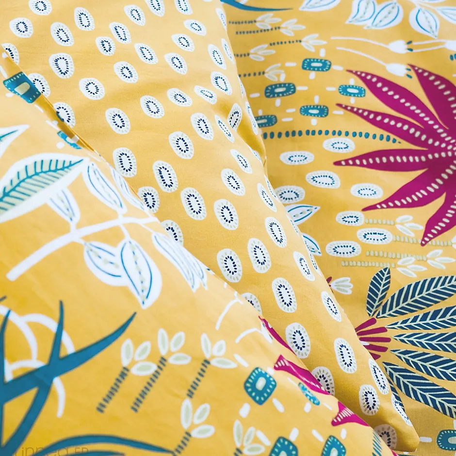 Linnea Parure de lit 260x240 cm coton bci adouci COME jaune 3 pièces
