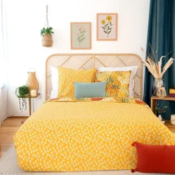 Linnea Parure de lit 260x240 cm coton bci adouci COME jaune 3 pièces