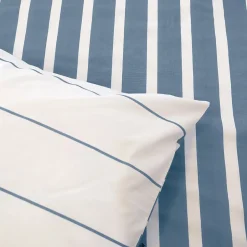 Linnea Parure de lit 240x220 cm coton BCI adouci STRIPES Bleu 3 pièces Discount