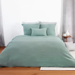 Linnea Parure de lit 260x240 cm double gaze de coton GAZGAZ vert amande 3 pièces