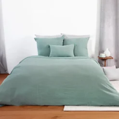Linnea Parure de lit 240x220 cm double gaze de coton GAZGAZ vert amande 3 pièces