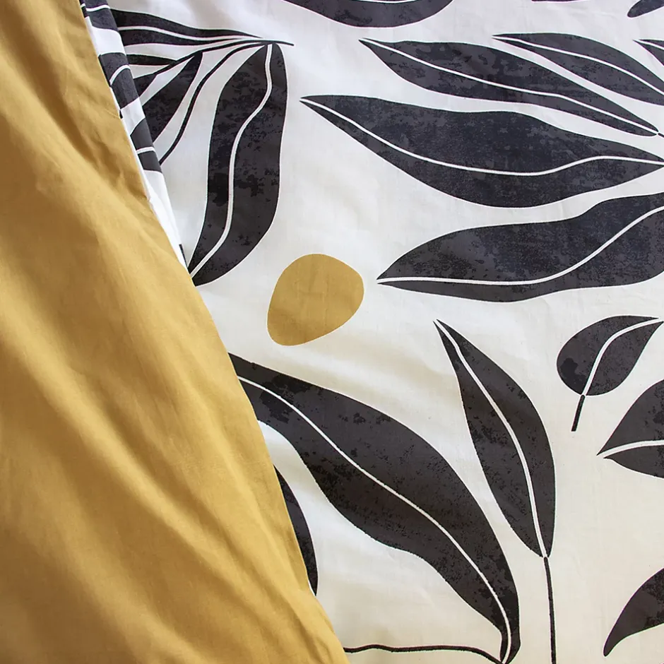 Linnea Parure de lit 260x240 cm en coton NOLIE motif feuillage blanc et jaune 3 pièces New
