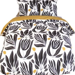 Linnea Parure de lit 260x240 cm en coton NOLIE motif feuillage blanc et jaune 3 pièces New