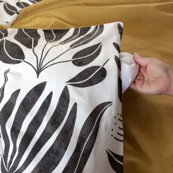 Linnea Parure de lit 260x240 cm en coton NOLIE motif feuillage blanc et jaune 3 pièces New