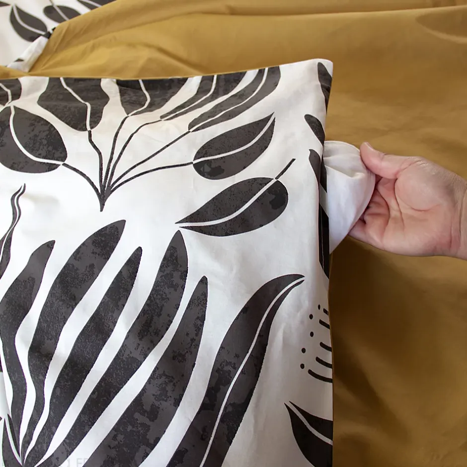 Linnea Parure de lit 260x240 cm en coton NOLIE motif feuillage blanc et jaune 3 pièces New